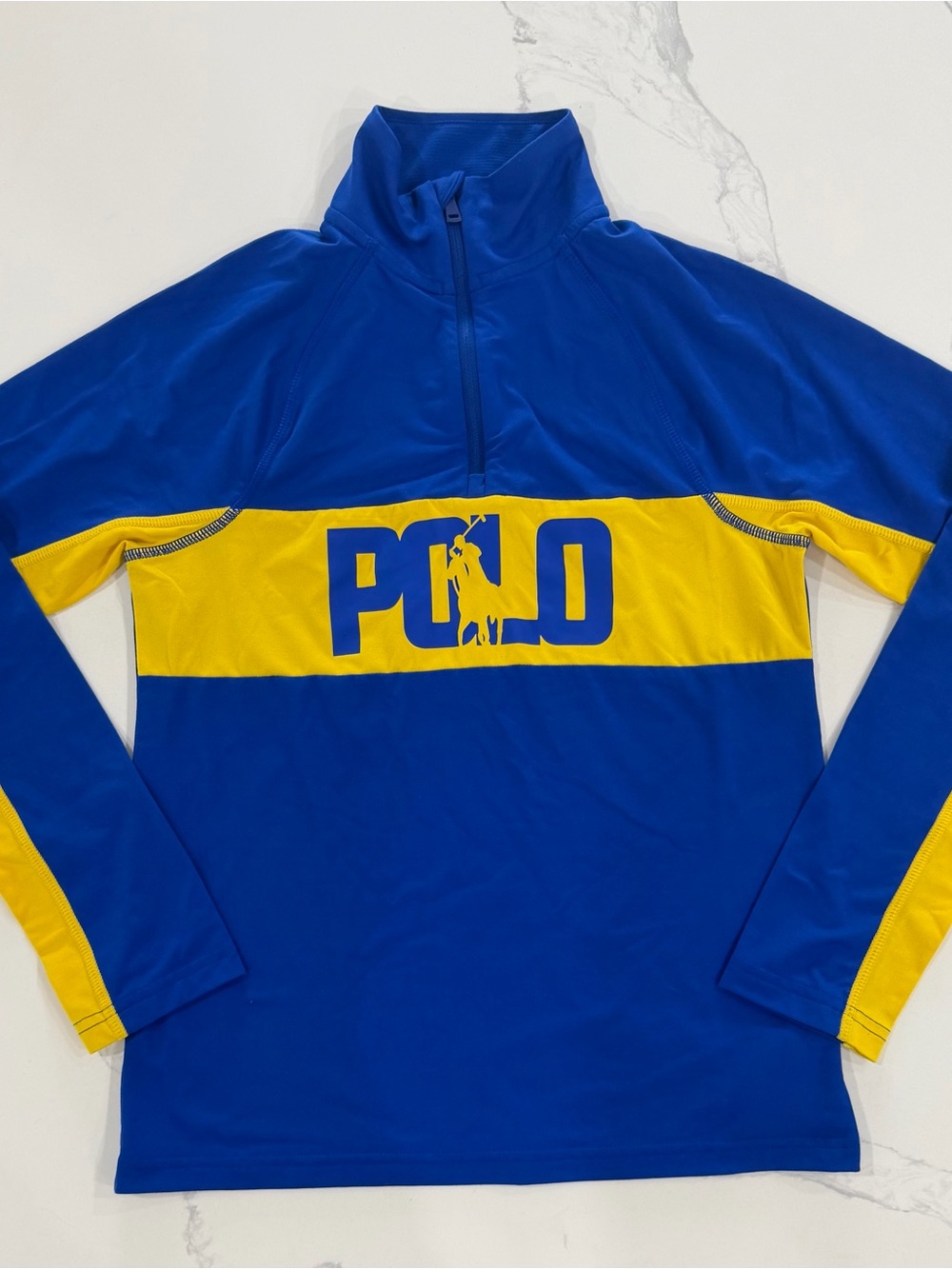 Polo Ralph Lauren Boys M 10-12 Performance Quarter Zip Pullover Blue Yellow